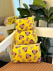 มินนี่เมาส์สีเหลืองผ้าฝ้ายวินเทจที่เป็นมิตรกับสิ่งแวดล้อมสำหรับกระเป๋ากันน้ำทนทานซิปที่เก็บเครื่องสำอางขนาดกลางขนาดใหญ่ - Product Image 3