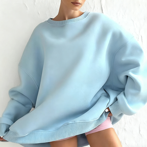 Personalizado invierno térmico Rosa algodón polar tejido frente Batwing manga ecológica Puff impreso de gran tamaño pulóver cuello redondo - Product Image 1