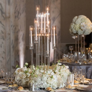 LANJO Chandeliers de luxe de haute qualité à 5/8 bras en acrylique transparent, vases tubulaires modernes à longue tige, bougeoirs en cristal pour mariage - Product Image 5