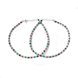 สร้อยข้อเท้าผู้หญิงชุบทองประดับลูกปัดหลากสี ประดับเพชรพลอยและไข่มุก เครื่องประดับฤดูร้อน ของขวัญ ทำจากโซ่ทองเหลือง - Product Image 1