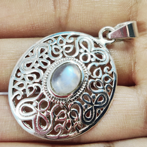 Pendentif Jali en filigrane en argent Sterling 925, bijoux pour femmes et hommes mignons, pendentif en argent, pendentif en pierre de lune arc-en-ciel, Design, nouvelle collection - Product Image 4