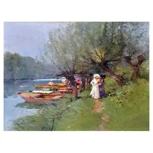 Francia River Boats People Tile Mural Cocina y baño Pared Backsplash en cerámica para decoración de cocina y baño - Product Image 1