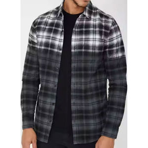 Chemise en flanelle pour hommes à carreaux noir gris ombré avec vêtements de sport de protection personnalisés de style boutonné pour les activités de plein air grande taille - Product Image 1