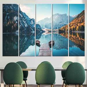 Arte impreso en lienzo: paisaje de montaña de las Dolomitas, decoración de pared enmarcada, JUEGO DE 5 LIEÑOS - Product Image 1