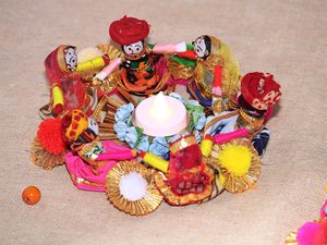 Handmade Recycled Material Rajasthani Dolls Puppet <b>Tealight</b> Candle Holder, Multicolor (13 cm x 13 cm 6.5 cm) (Pack of 1) - Product Image 3