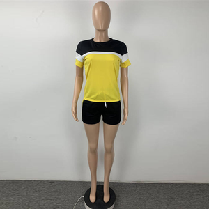 Ensemble court deux pièces pour femme, couleur contrastée, tenue décontractée d'été, vêtements de sport, survêtement - Product Image 6