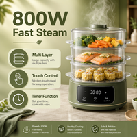 Cuiseur vapeur électrique 800W multi-niveaux grande capacité avec contrôle tactile et minuterie pour cuisine domestique