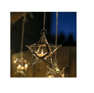 Lanterne suspendue créative meilleure vente, Design en fer, lanternes en forme d'étoile en verre, décorations de fond de fête suspendues de mariage - Product Image 4