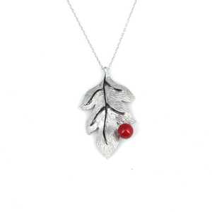 Colgante Religioso de Plata de Ley 925 con Hoja de Jesús, Coral Blanco y Rojo, Joyería de Platino, Jade y Oro Rosa - Product Image 1