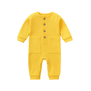 Primavera otoño bebé recién nacido niño niña mono de manga larga bebé mameluco Waffle Color sólido traje infantil ropa - Product Image 1