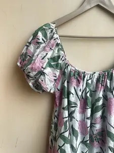 Square Neck cotton summer hand block print square neckline <b>dress</b> Midi <b>Dress</b> with <b>belt</b> Floral Long Block Print <b>Dress</b> - Product Image 2