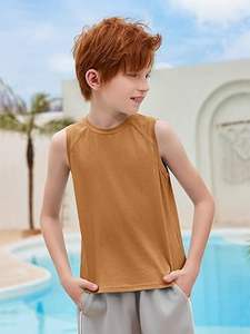 Débardeur pour enfants uni 100% coton sans manches en plein air décontracté enfants garçons enfant gilet maillots ras du cou débardeurs avec Logo personnalisé - Product Image 4