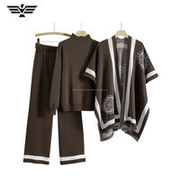 Ensemble tricoté 2 pièces pour femme, couleur unie, coupe classique, haut sans col, pantalon au-dessus du genou, polyester+spandex écologique et respirant, décontracté