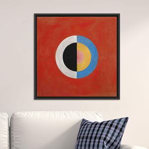Art sur toile géométrique Bauhaus : impression audacieuse rouge, bleue, jaune et noire, toile encadrée noire - Product Image 1
