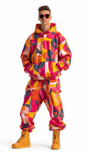 Conjunto Deportivo para Hombre, Sudadera de Cuello Alto, Pantalones Estampados, Sudadera Holgada, Pantalones Deportivos, Chándal, Pantalones Holgados de Poliéster con Forro Polar - Product Image 3