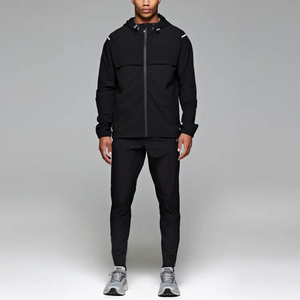 Conjunto Deportivo de Invierno para Hombre, Chaqueta Cortavientos y Pantalones Jogger, Estampado Sólido, Poliéster/Algodón, Casual, Cómodo, Secado Rápido, Transpirable, con Capucha y Forro Polar - Product Image 5