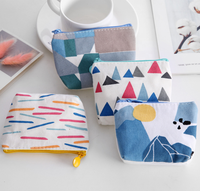 Grosir Mini Kartun Geometris Dompet Koin Kunci Kanvas Tas Penyimpanan Kecil Dompet Mini Dompet Koin untuk Uniseks