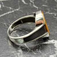 Bague Chevalière Minimaliste Géométrique en Argent Sterling avec Pierre Naturelle Œil de Tigre Marron pour Homme, Cadeau d'Anniversaire IGI