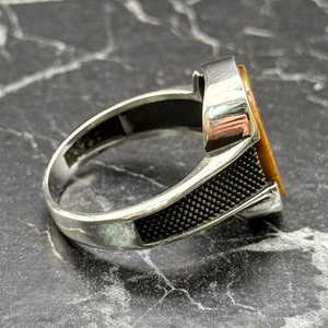 Boho Tiger Eye <b>Ring</b> for <b>Men</b> Minimalist Sterling <b>Silver</b> Signet with Natural Brown Stone Anniversary Husband Gift IGI Certified - Product Image 5