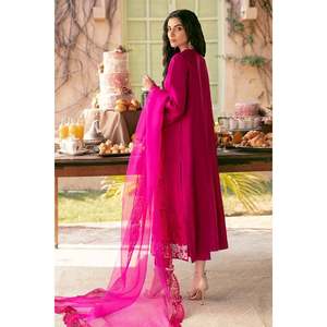 Fiery Magenta Women'<b>s</b> Loose-Fit Chiffon <b>Suit</b> Set with Shirt <b>and</b> Dupatta (100% Polyester) - Product Image 3