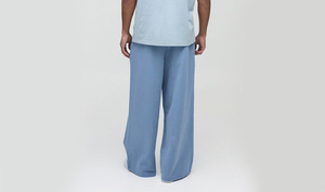 Pantalones Casuales Vintage de Corte Recto para Hombre, Color Azul Claro, Cintura Elástica, Bolsillos Laterales, Transpirables, Ligeros, de Lino/Algodón, Servicio OEM - Product Image 5