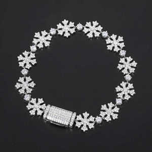 Full Moissanite Men's <b>Flower</b> Chain & Link <b>Bracelet</b> Rhodium Plated Hiphop Style 925 Silver Luxury Fine Jewelry - Product Image 1