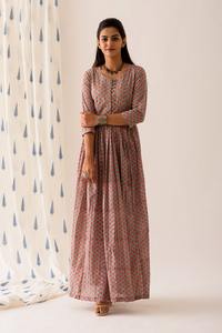 Mint Pink BlockPrint Maxi Suit Set Indian Fashion Styling Quality <b>Kurti</b> and Pants From Indian Manufacturer - Product Image 4