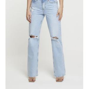 กางเกงยีนส์ทรงตรงเอวกลางคุณภาพสูง ระบายอากาศได้ดี สำหรับผู้หญิง สีและโลโก้ปรับแต่งได้ สไตล์ไฮสตรีท ขายดี รุ่นใหม่ - Product Image 1