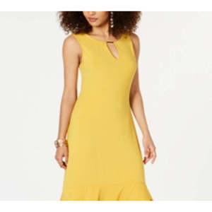 Abito lungo da donna Thalia Sodi, comodo, senza maniche, con volant, giallo, taglia grande, vita naturale, silhouette a tubino - Product Image 2