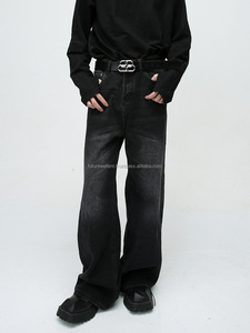 กางเกงยีนส์ทรงขาบานแฟชั่นผู้ชายขายส่งสุดฮิต สไตล์สตรีทแวร์ กางเกงทรงหลวมคุณภาพสูง สีดำ - Product Image 2