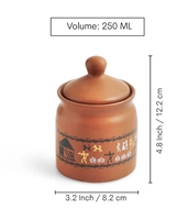 Warli Village Tales Ensemble de bocaux à cornichons et chutney en céramique multi-usages avec support en bois Ensemble de 4 pots à condiments en céramique