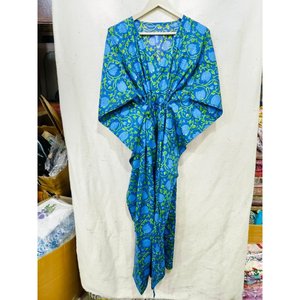Kaftan grande taille imprimé Jaipuri avec ceinture, taille empire, manches bouffantes, tenue de soirée - Product Image 1
