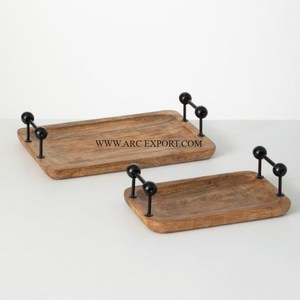 Décoration de table pour la maison Articles de cuisine Plateau de service avec poignées en poudre noire en fer Qualité exclusive Différentes tailles Plateau alimentaire - Product Image 1