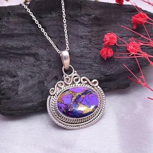 Colgante de tendencia, piedra preciosa turquesa púrpura, colgante de joyería fina de Plata de Ley 925 con sello 925, joyería colgante de plata - Product Image 2