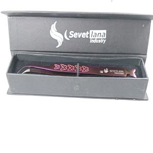 Pince à épiler d'extension de cils de couleur pourpre tendance avec belle poignée papillon imprimée et pointe en fibre blanche pointue - Product Image 6