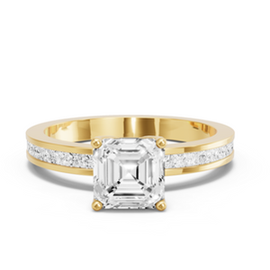 แหวนเพชรทรงดอกทิวลิปแบบ Asscher พร้อมวงแหวนแบบ Channel Band - Product Image 1