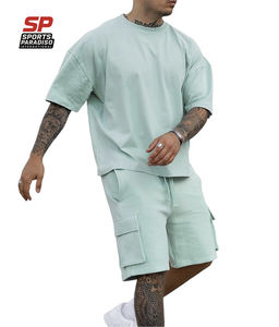 Conjunto de 2 Piezas para Hombre, Camiseta Casual Holgada de Verano, Transpirable, de Spandex/Algodón, Tejido sin Costuras con Logotipo Frontal y Pantalones Cortos Cargo - Product Image 6