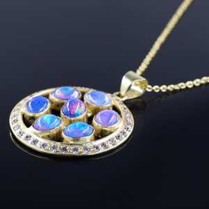 Colgante de ópalo etíope de fuego de lavanda genuina, collar con colgante de ópalo etíope, colgante de ópalo ovalado de 7 piedras, Stock limitado - Product Image 3