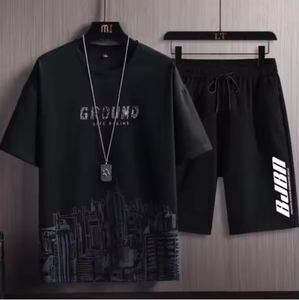 ชุดเสื้อยืดและกางเกงขาสั้นลำลองสำหรับผู้ชาย Col Dker Summer ชุดกีฬา ทรงหลวม ผ้าเทอร์รี่ แห้งเร็ว ปรับขนาดได้ - Product Image 4