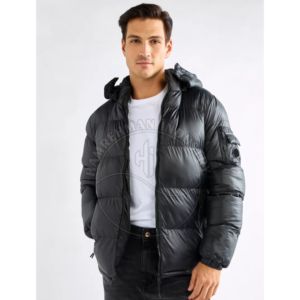 Chaqueta acolchada personalizada con logotipo personalizado unisex de manga larga de invierno personalizada con logotipo en relieve para hombre, chaqueta acolchada personalizada con cuello levantado - Product Image 3