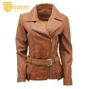 Chaqueta de cuero auténtico para mujer 100%, nueva chaqueta de cuero genuino de motorista informal y elegante en embalaje Premium - Product Image 1