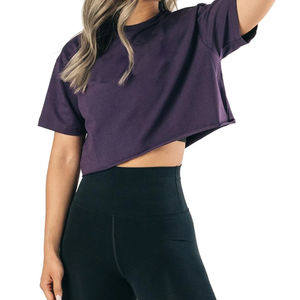 เสื้อครอปออกกำลังกายแขนสั้นสำหรับผู้หญิง ผ้าสแปนเด็กซ์/ไนลอน ระบายอากาศ แห้งเร็ว ทรงหลวม ไหล่ตก ใส่เล่นโยคะ หรือเล่นกีฬา ได้ทุกฤดู  รับสกรีนโลโก้ - Product Image 4