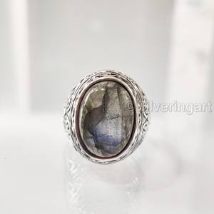 Vente en gros de bagues pour hommes, pierres précieuses labradorite de feu bleu naturel, bague de naissance, bijoux fins lourds de toutes tailles, bague en argent sterling 925 - Product Image 5