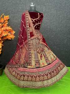 Lehenga choli กำมะหยี่หนา12 kali Flare jarakan แนวคิดหลายสีคู่ dupatta ฤดูหนาว/ฤดูร้อนปาร์ตี้ - Product Image 6