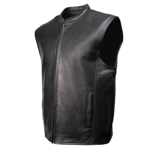 Gilet en cuir véritable noir pour homme, col montant, fermeture éclair, style motard, sans manches, coupe-vent, vêtement d'extérieur d'hiver de qualité - Product Image 4