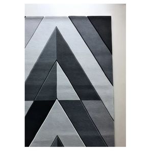 Alfombra de lana con mechones a mano moderna de primera calidad Rectangular negra y gris abstracta con pila alta para uso doméstico - Product Image 2