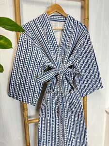 High Quality Classic Western Stylish Block Print Katha Kimono <b>Dresses</b> Designer Outfit with Natural Waistline <b>Sashes</b> Decoration - Product Image 5