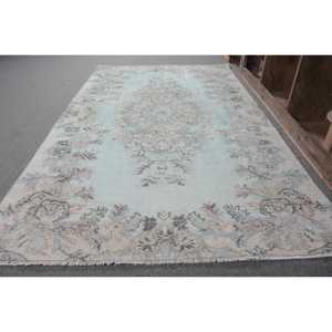 Classique Bleu Beige Vintage Tapis Turc 4.6X7.9 pieds À La Main Patchwork Conception Laine Bambou Soie Latex Salon Couloir Rectangle - Product Image 2