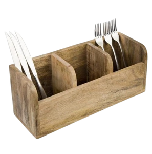 Natural Brown Color Handcrafted Wood Caddy Three Section with Handle for Kitchen Multi-Purpose Organizer - Product Image 4