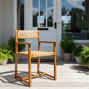 SOLOBEAT Handmade Eco-Friendly Minimalist Restaurant Furniture Modern <b>Teak</b> Wood Natural Rattan Bar <b>Chair</b> for Villa Living Room - Product Image 1